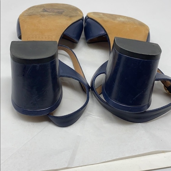 Fratelli Rossetti Sz 39 Low Block Heel Navy Leather Open Toe Sandals - Picture 7 of 12